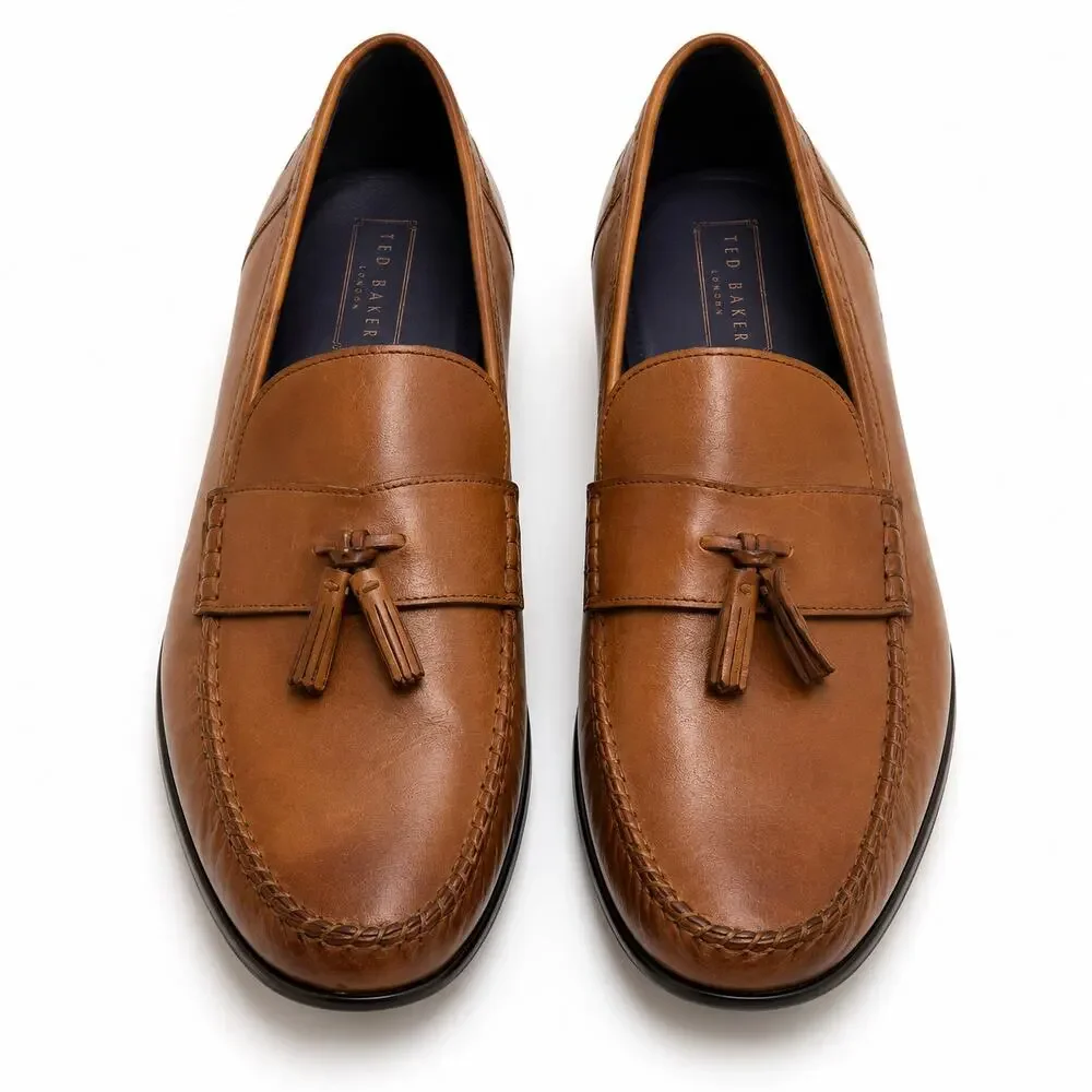 Ted Baker Simbaa Tassel Loafers Men's US 9 Brown Leather Slip On Dress Shoes